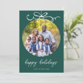 Speelse Boog Versiering Jade Groen Foto Feestdagenkaart (Staand voorkant)