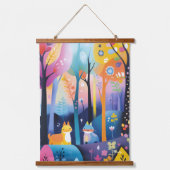 Speelse bosdieren illustratie hangend wandkleed (Voorkant)