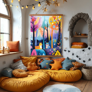 Speelse bosdieren illustratie hangend wandkleed