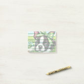 Speelse Boston Terrier Puppy met groene boog Post-it® Notes (Op bureau)