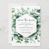 Speelse botanische eucalyptus digitale bruiloft save the date (Voorkant)