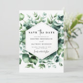 Speelse botanische eucalyptus digitale bruiloft save the date (Staand voorkant)