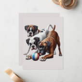 Speelse Boxer Honden en Bal: Plezier in elke Fetch Notitiekaartje (Voorkant / Achterkant in situ)