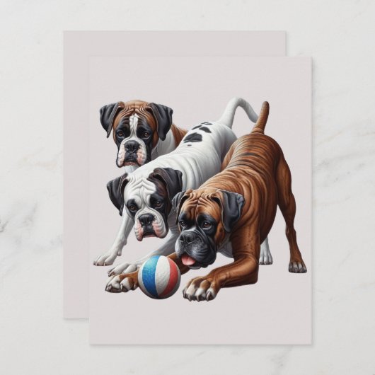 Speelse Boxer Honden en Bal: Plezier in elke Fetch Notitiekaartje (Voorkant / Achterkant)