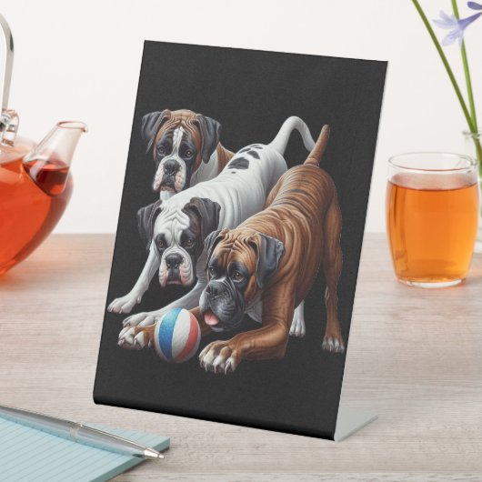 Speelse Boxer Honden en Bal: Plezier in elke Fetch Reclamebord Met Voetstuk (Insitu)