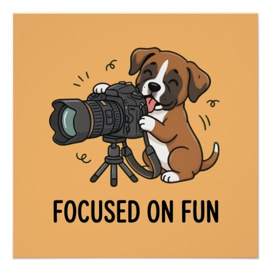 Speelse Boxerhond Camerafanaat Oranje Kunst Perfect Poster (Voorkant)