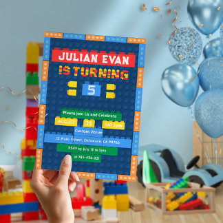 Speelse Bricks Bouwstenen Boy's Blue Birthday Kaart
