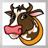 Speelse Bruine Koe Hoofd met Roze Neus Poster (Voorkant)