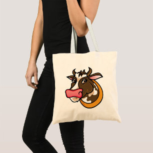 Speelse Bruine Koe Hoofd met Roze Neus Tote Bag