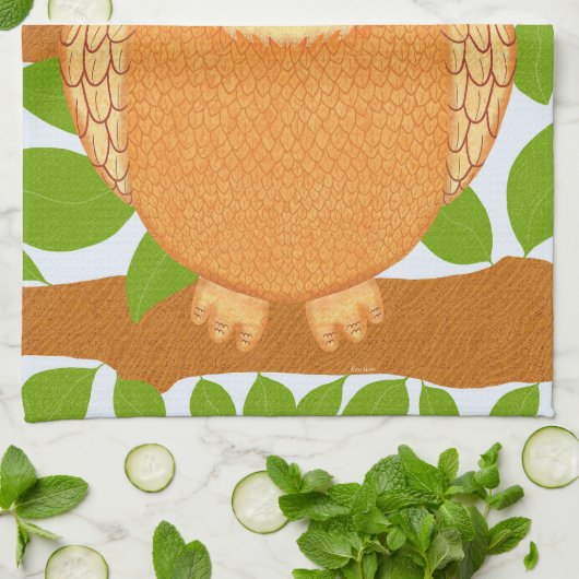 Speelse Bruine Uil Vogel Woodland Illustratie Theedoek (Gevouwen)