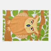 Speelse Bruine Uil Vogel Woodland Illustratie Theedoek (Horizontaal)