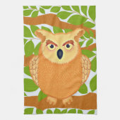 Speelse Bruine Uil Vogel Woodland Illustratie Theedoek (Verticaal)