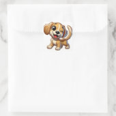 Speelse Bruine Witte Cartoon Puppy Vierkante Sticker (Tas)