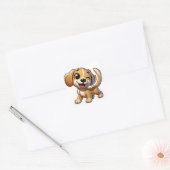 Speelse Bruine Witte Cartoon Puppy Vierkante Sticker (Envelop)
