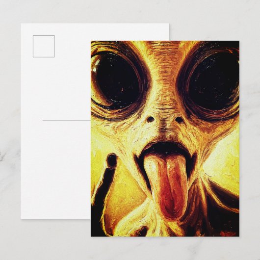 Speelse buitenaardse portret in olieverf briefkaart (Voorkant / Achterkant)