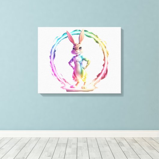 Speelse Bunny Bliss Canvas Afdruk (Insitu (Houten vloer))