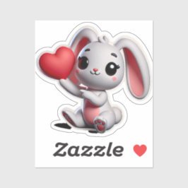 Speelse Bunny Holding Heart Graphic Sticker