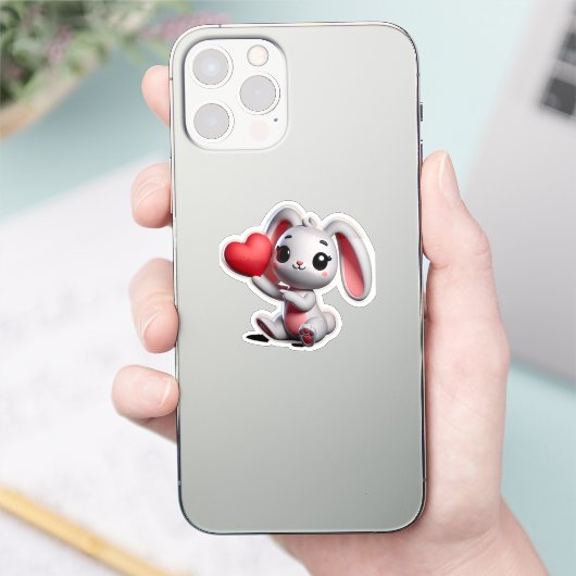 Speelse Bunny Holding Heart Graphic Sticker (Telefoon)