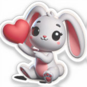 Speelse Bunny Holding Heart Graphic Sticker (Voorkant)