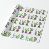 Speelse Cactus Art Wrapping Paper Cadeaupapier (Uitgerold)
