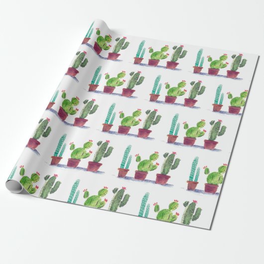 Speelse Cactus Art Wrapping Paper Cadeaupapier (Uitgerold)