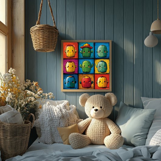 Speelse Cactus Karakter Rooster voor Kinderkamer D Poster