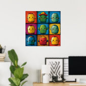Speelse Cactus Karakter Rooster voor Kinderkamer D Poster (Thuiskantoor)