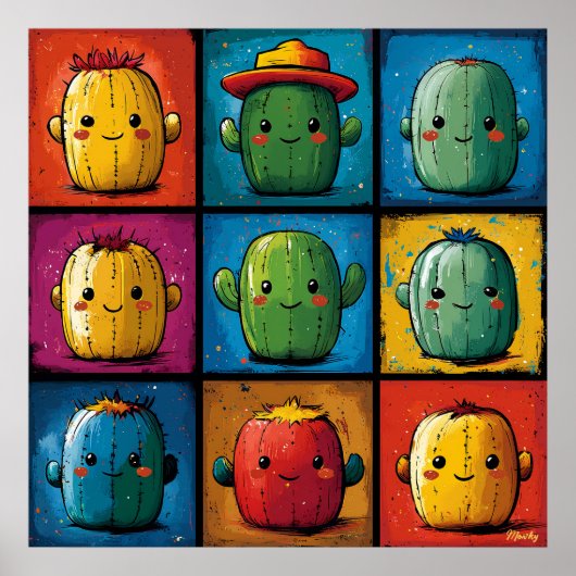 Speelse Cactus Karakter Rooster voor Kinderkamer D Poster (Voorkant)