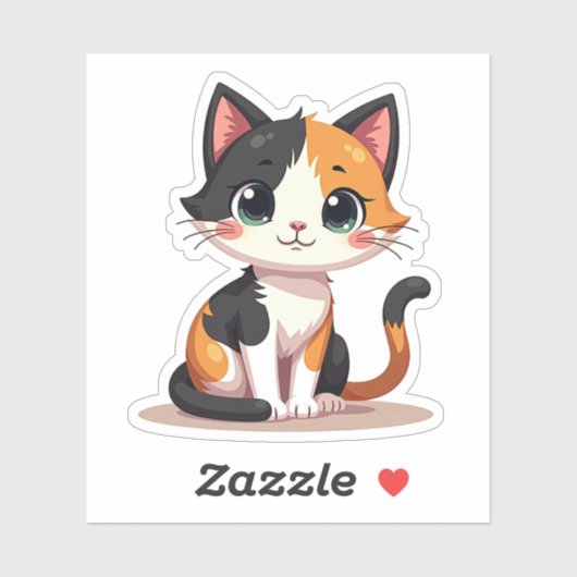 Speelse Calico Cat – Kawaii Chibi Style Sticker (Vel)