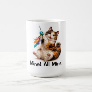 Speelse Calico Kat “Van mij! Alles van mij!” Klok Koffiemok