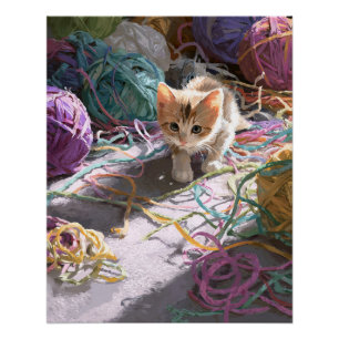 Speelse Calico Kitten Kleurrijke Garendoolhof Kuns Perfect Poster