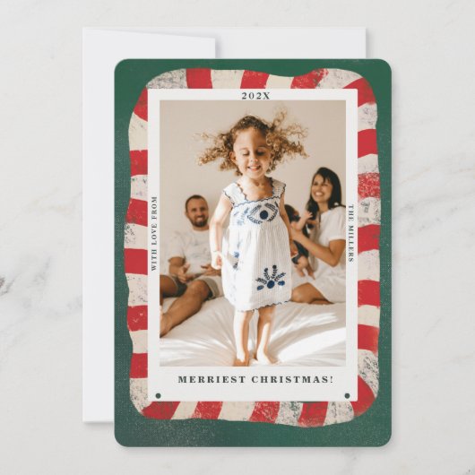 Speelse Candy Cane 1 foto kerstkaart (Voorkant)