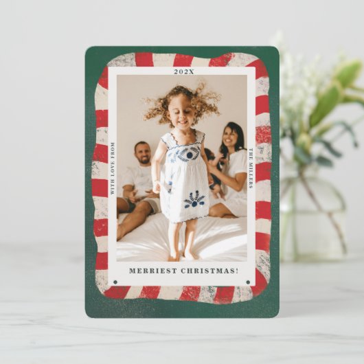 Speelse Candy Cane 1 foto kerstkaart (Staand voorkant)