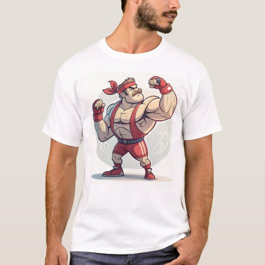 Speelse Cartoon Bodybuilder Illustratie T-shirt (Voorkant)