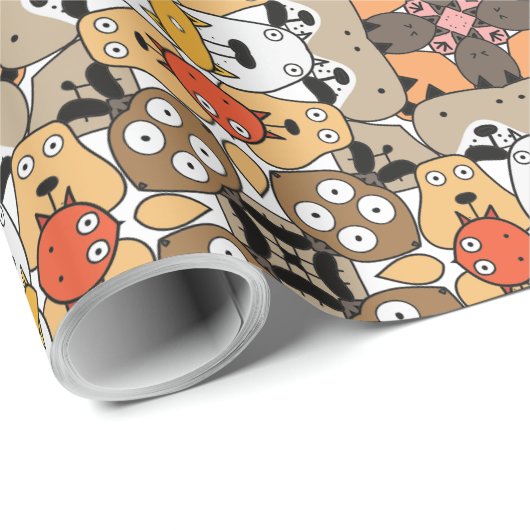 Speelse Cartoon Dog Face Design Cadeaupapier (Rol Hoek)