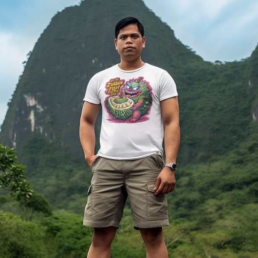 Speelse Cartoon Durian Fruit Karakter T-shirt