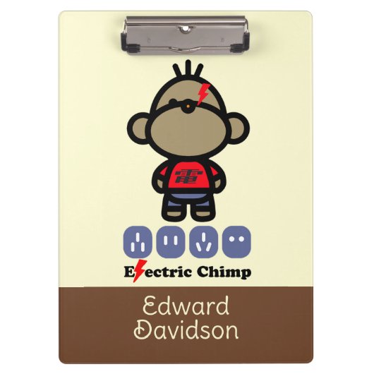 Speelse Cartoon Electric Monkey Custom Naam Klembord (Voorkant)