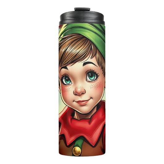 Speelse Cartoon Elf | Kerstmis Thermosbeker (Voorkant)