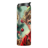 Speelse Cartoon Elf | Kerstmis Thermosbeker (Gedraaid links)