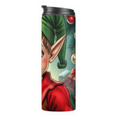 Speelse Cartoon Elf | Kerstmis Thermosbeker (Geroteerd rechts)