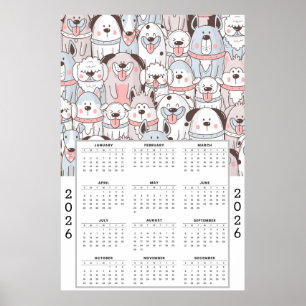 Speelse Cartoon Hond Patroon met 2026 Agenda Poster