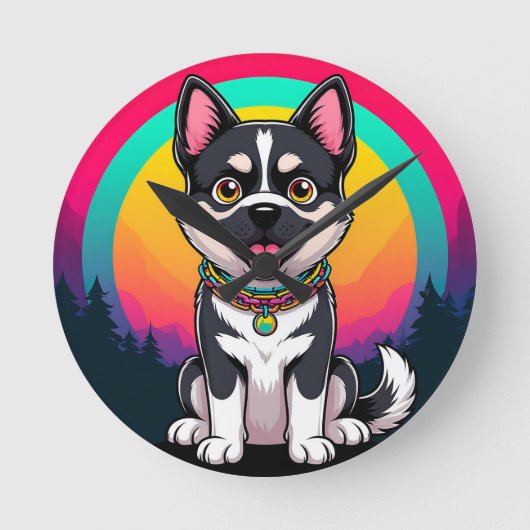 Speelse Cartoon Hond Ronde Klok (Voorkant)