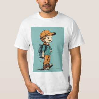 Speelse Cartoon Illustratie van een jongen met rug T-shirt