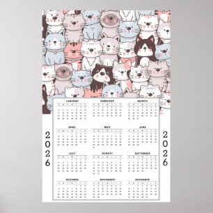 Speelse Cartoon Kat Patroon met 2026 Agenda Poster