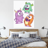 Speelse Cartoon Monsters – Knuffel Karakter Met Gr Canvas Afdruk (Insitu (Slaapkamer))