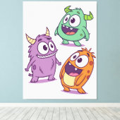 Speelse Cartoon Monsters – Schattig Karakter Met G Canvas Afdruk (Insitu (Houten vloer))