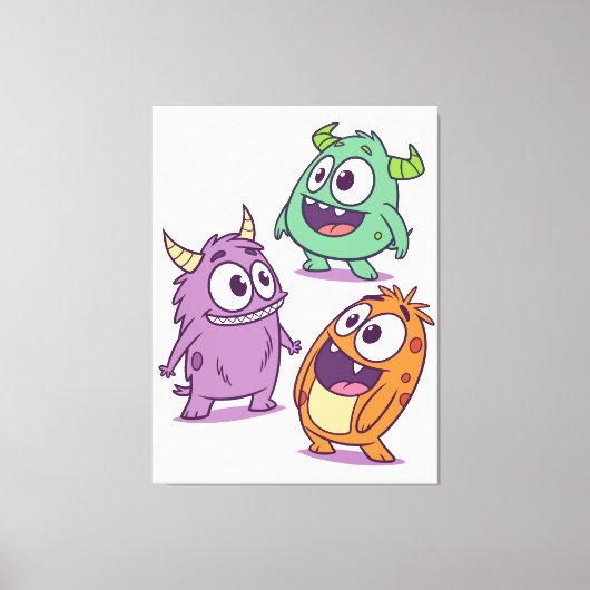 Speelse Cartoon Monsters – Schattigee Big-Eyed per Canvas Afdruk (Voorkant)