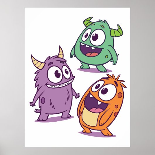 Speelse Cartoon Monsters – Schattigee Big-Eyed per Poster (Voorkant)