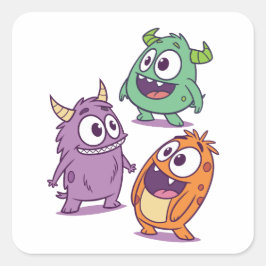 Speelse Cartoon Monsters – Schattigee Big-Eyed per Vierkante Sticker