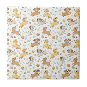 Speelse Cartoon Puppies - Kinderen Design Patroon Tegeltje